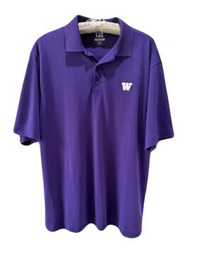 WASHINGTON HUSKIES PURPLE SHORT SLEEVE CUTTER & BUCK POLO SHIRT MENS SIZE Tall L
